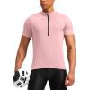 image:imageBikewa Mens Cycling Jersey Moisture Wicking Short Sleeve UPF Half Zip Bike Road Riding Biking Shirts for Men Zipper PocketsPink