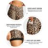 image:imageWomens Bike Shorts 4D Padded Cycling Shorts Crossover Waist Biking Shorts with Pockets Bicycle RidingLeopard