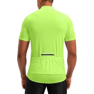 image:imageBikewa Mens Cycling Jersey Moisture Wicking Short Sleeve UPF Half Zip Bike Road Riding Biking Shirts for Men Zipper PocketsFluorescent Green