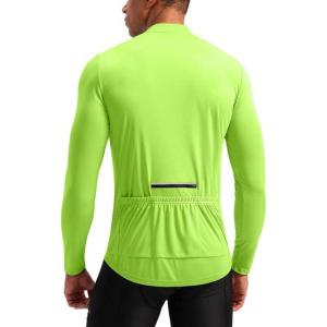 image:imageBikewa Mens Cycling Jersey with 31 Rear Zipper Pockets Long Sleeve Moisture Wicking UPF 50 Half Zip Riding Bike ShirtsFluorescent Green