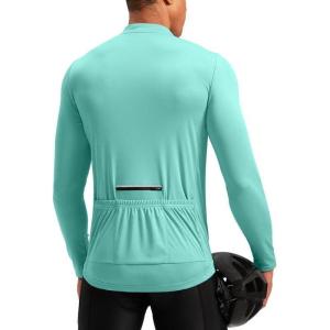 image:imageBikewa Mens Cycling Jersey with 31 Rear Zipper Pockets Long Sleeve Moisture Wicking UPF 50 Half Zip Riding Bike ShirtsLight Green