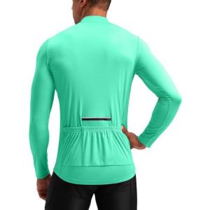 image:imageBikewa Mens Cycling Jersey with 31 Rear Zipper Pockets Long Sleeve Moisture Wicking UPF 50 Half Zip Riding Bike ShirtsMint Green