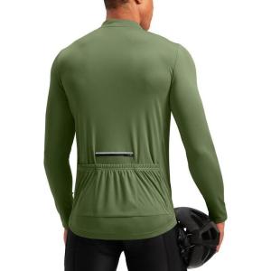 image:imageBikewa Mens Cycling Jersey with 31 Rear Zipper Pockets Long Sleeve Moisture Wicking UPF 50 Half Zip Riding Bike ShirtsOlive