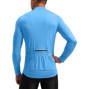 image:imageBikewa Mens Cycling Jersey with 31 Rear Zipper Pockets Long Sleeve Moisture Wicking UPF 50 Half Zip Riding Bike ShirtsSky Blue