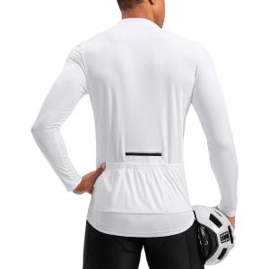 image:imageBikewa Mens Cycling Jersey with 31 Rear Zipper Pockets Long Sleeve Moisture Wicking UPF 50 Half Zip Riding Bike ShirtsWhite