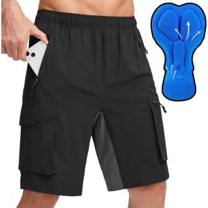 image:imageBikewa Mens Mountain Bike Shorts 3D Padded Loosefit Biking Riding Cycling Bicycle Biker Shorts Zipper PocketsBlack Grey