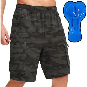 image:imageBikewa Mens Mountain Bike Shorts 3D Padded Loosefit Biking Riding Cycling Bicycle Biker Shorts Zipper PocketsCamo Green