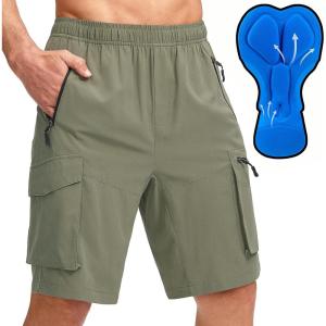 image:imageBikewa Mens Mountain Bike Shorts 3D Padded Loosefit Biking Riding Cycling Bicycle Biker Shorts Zipper PocketsGreen