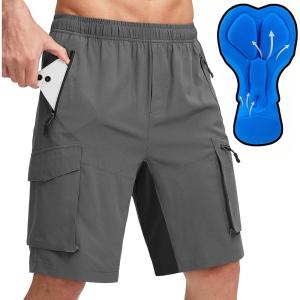 image:imageBikewa Mens Mountain Bike Shorts 3D Padded Loosefit Biking Riding Cycling Bicycle Biker Shorts Zipper PocketsGrey Black