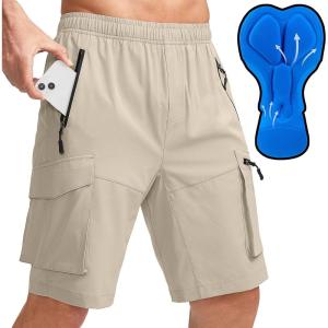 image:imageBikewa Mens Mountain Bike Shorts 3D Padded Loosefit Biking Riding Cycling Bicycle Biker Shorts Zipper PocketsLight Khaki