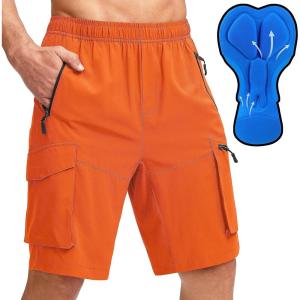 image:imageBikewa Mens Mountain Bike Shorts 3D Padded Loosefit Biking Riding Cycling Bicycle Biker Shorts Zipper PocketsOrange