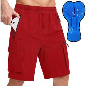 image:imageBikewa Mens Mountain Bike Shorts 3D Padded Loosefit Biking Riding Cycling Bicycle Biker Shorts Zipper PocketsRed