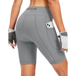 image:imageBikewa Womens 4D Padded Bike Shorts Cycling Riding Road Biking Bicycle Cycle Shorts for Women Zipper PocketsLight Grey