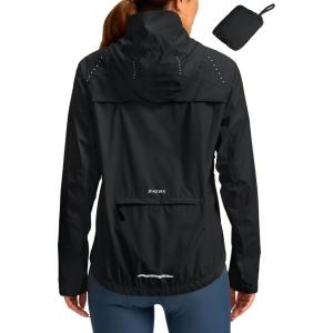 image:imageBikewa Womens Cycling Rain Jackets Waterproof Windbreaker Lightweight Running Windproof Reflective Jacket Packable HoodedBlack