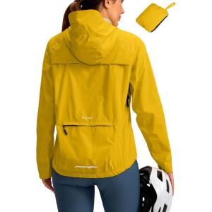 image:imageBikewa Womens Cycling Rain Jackets Waterproof Windbreaker Lightweight Running Windproof Reflective Jacket Packable HoodedDusty Yellow
