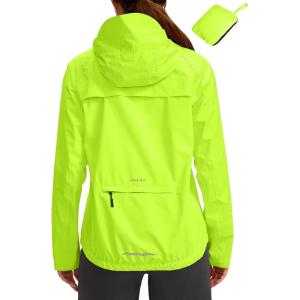 image:imageBikewa Womens Cycling Rain Jackets Waterproof Windbreaker Lightweight Running Windproof Reflective Jacket Packable HoodedFluorescent Yellow
