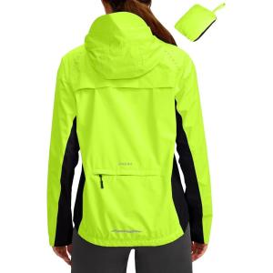 image:imageBikewa Womens Cycling Rain Jackets Waterproof Windbreaker Lightweight Running Windproof Reflective Jacket Packable HoodedFluorescent YellowBlack