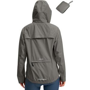 image:imageBikewa Womens Cycling Rain Jackets Waterproof Windbreaker Lightweight Running Windproof Reflective Jacket Packable HoodedGrey