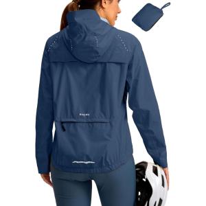 image:imageBikewa Womens Cycling Rain Jackets Waterproof Windbreaker Lightweight Running Windproof Reflective Jacket Packable HoodedNavy
