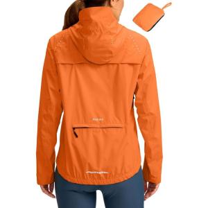 image:imageBikewa Womens Cycling Rain Jackets Waterproof Windbreaker Lightweight Running Windproof Reflective Jacket Packable HoodedOrange
