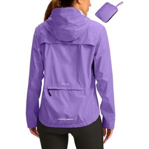 image:imageBikewa Womens Cycling Rain Jackets Waterproof Windbreaker Lightweight Running Windproof Reflective Jacket Packable HoodedTaro Purple