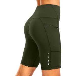 image:imageBikewa Womens High Waisted Biker Shorts 8 Running Workout Tummy Control Bike Spandex Shorts for Women Zipper PocketsArmy Green