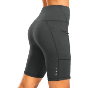 image:imageBikewa Womens High Waisted Biker Shorts 8 Running Workout Tummy Control Bike Spandex Shorts for Women Zipper PocketsDark Grey