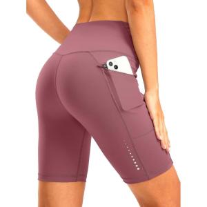 image:imageBikewa Womens High Waisted Biker Shorts 8 Running Workout Tummy Control Bike Spandex Shorts for Women Zipper PocketsDark Pink