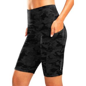 image:imageBikewa Womens High Waisted Biker Shorts 8 Running Workout Tummy Control Bike Spandex Shorts for Women Zipper PocketsGrey Camo