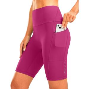 image:imageBikewa Womens High Waisted Biker Shorts 8 Running Workout Tummy Control Bike Spandex Shorts for Women Zipper PocketsRose