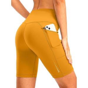 image:imageBikewa Womens High Waisted Biker Shorts 8 Running Workout Tummy Control Bike Spandex Shorts for Women Zipper PocketsYellow