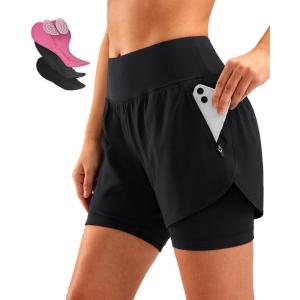 image:imageBikewa Womens Mountain Bike Shorts 4D Padded Cycling Riding Biking Bicycle Biker Cycle Shorts for Women Zipper PocketsBlack