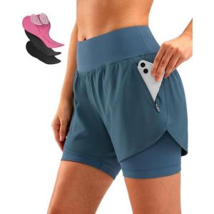 image:imageBikewa Womens Mountain Bike Shorts 4D Padded Cycling Riding Biking Bicycle Biker Cycle Shorts for Women Zipper PocketsBlue Grey
