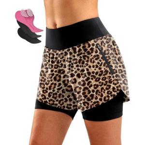 image:imageBikewa Womens Mountain Bike Shorts 4D Padded Cycling Riding Biking Bicycle Biker Cycle Shorts for Women Zipper PocketsLeopard