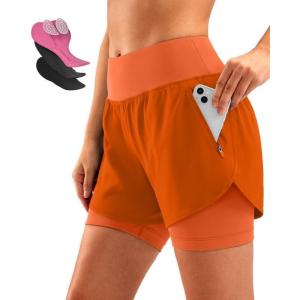 image:imageBikewa Womens Mountain Bike Shorts 4D Padded Cycling Riding Biking Bicycle Biker Cycle Shorts for Women Zipper PocketsOrange