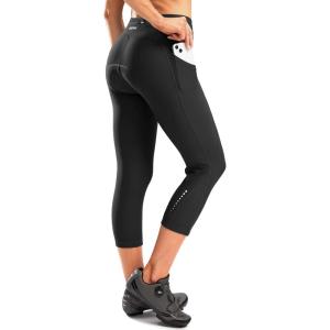 image:imageWomens 4D Padded Bike Pants High Waist Cycling Shorts Bicycle Capris 34 Biking Tights with Zipper PocketsBlack
