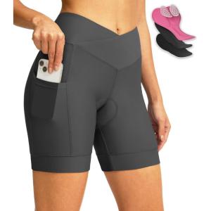 image:imageWomens Bike Shorts 4D Padded Cycling Shorts Crossover Waist Biking Shorts with Pockets Bicycle RidingDark Grey