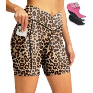 image:imageWomens Bike Shorts 4D Padded Cycling Shorts Crossover Waist Biking Shorts with Pockets Bicycle RidingLeopard