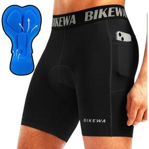 image:imageMens 4D Padded Bike Shorts Cycling Underwear Biking Bicycle Padding Shorts for Men Side PocketsBlack
