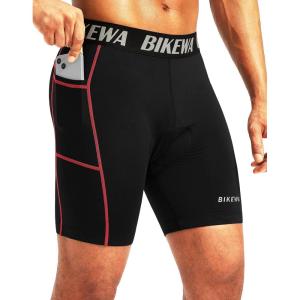 image:imageMens 4D Padded Bike Shorts Cycling Underwear Biking Bicycle Padding Shorts for Men Side PocketsBlack Red