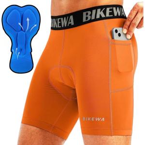 image:imageMens 4D Padded Bike Shorts Cycling Underwear Biking Bicycle Padding Shorts for Men Side PocketsOrange