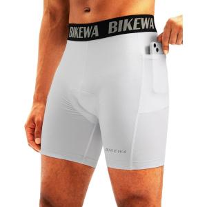 image:imageMens 4D Padded Bike Shorts Cycling Underwear Biking Bicycle Padding Shorts for Men Side PocketsWhite